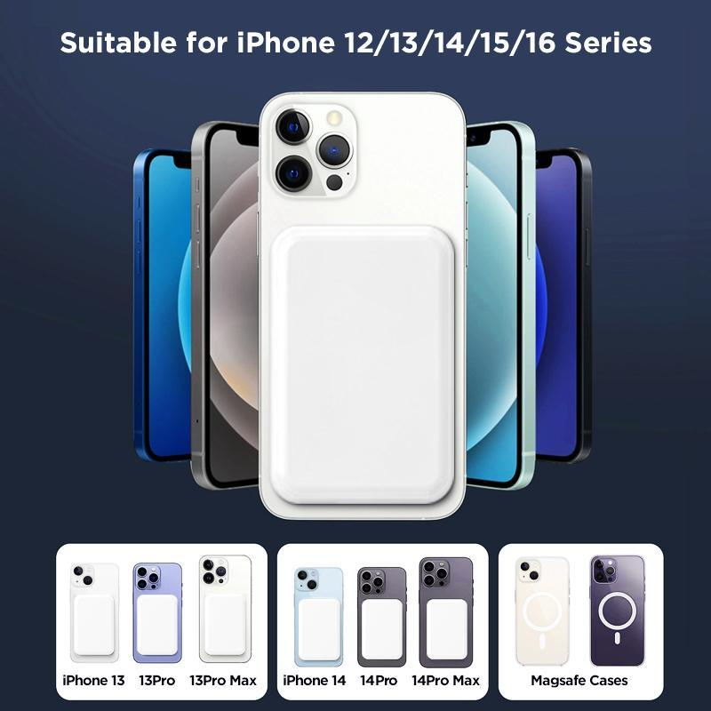 Magnetic Wireless Power Bank 5000Mah, Magsafe-Compatible Portable Charger, up to 15W Wireless Charging, USB-C PD up to 20W, Slim Mini Battery Pack for Iphone 12–17 & Qi Android Devices (Ring Included)